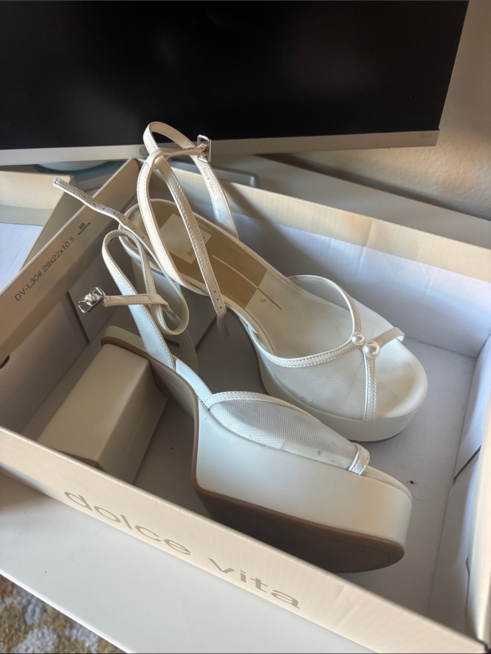 Dolce Vita Cream Pearl-Accent Platform Sandals